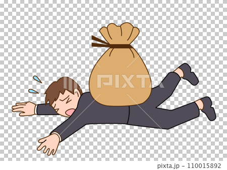 A man who cannot move because a bag is weighing on him A man who cannot move because a bag is weighing on him 110015892