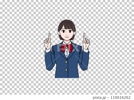 Illustration of a female student pointing with a smile Illustration of a female student pointing with a smile 110016262