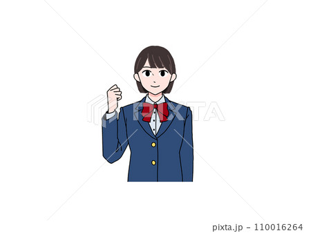 笑顔でガッツポーズをする女子学生のイラスト 110016264