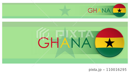 Ghana flag horizontal web banner in modern neomorphism style. Webpage Ghana country header button for mobile application or internet site. Vector Ghana flag horizontal web banner in modern neomorphism style. Webpage Ghana country header button for mobile application or internet site. Vector 110016295