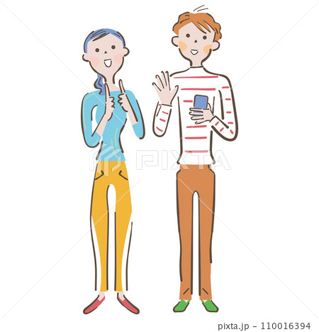 手話とスマホでコミニュケーションするカップル イラスト 手話とスマホでコミニュケーションするカップル イラスト 110016394