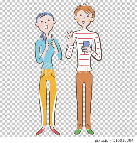 手話とスマホでコミニュケーションするカップル イラスト 手話とスマホでコミニュケーションするカップル イラスト 110016394