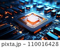 CPU Chip on motherboard. Computer processor chip on a circuit board with microchips. Generative ai 110016428