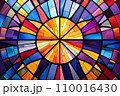 Colorful stained glass window in a church. Generative ai 110016430