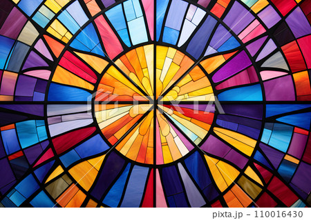 Colorful stained glass window in a church. Generative ai 110016430