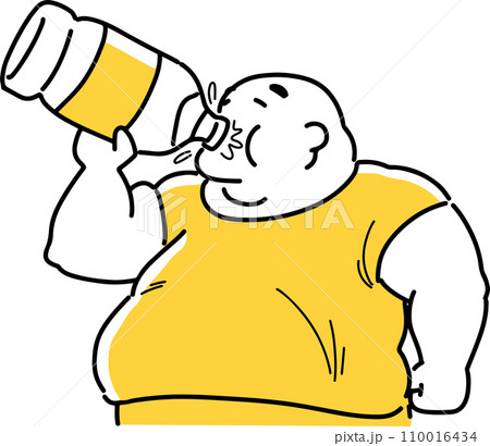 水分をガブガブ飲む太った男性 水分をガブガブ飲む太った男性 110016434