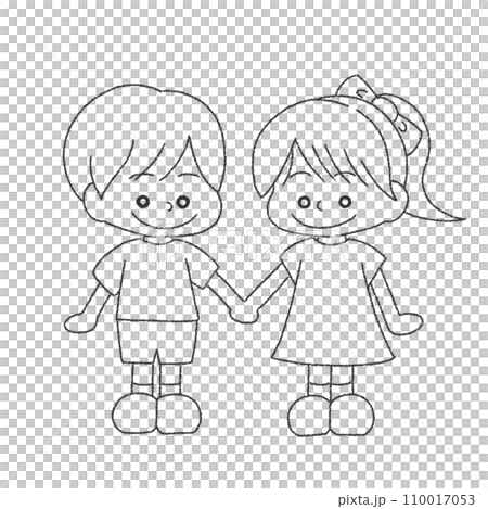 男孩和女孩牽手的插圖[畫線] 110017053