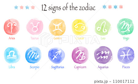 水彩タッチの12星座のアイコン　星占い　手描きマーク 110017112