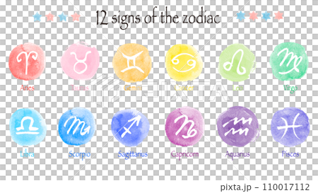 水彩タッチの12星座のアイコン　星占い　手描きマーク 110017112