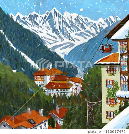 スイスのリゾート地の冬景色 110017472