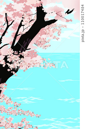 桜と空と海の背景素材 110017484