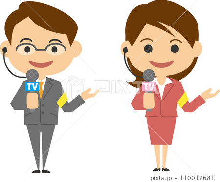 現場で説明をしているリポーターのイメージイラスト（男女セット） 110017681
