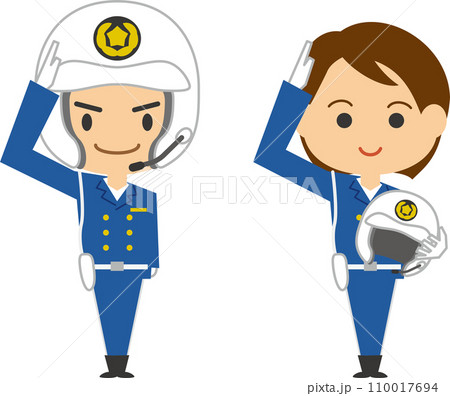 敬礼する白バイ隊員のイメージイラスト（男女セット） 110017694