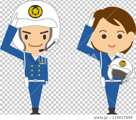 敬禮的摩托車警察形象插畫（男女套裝） 110017694