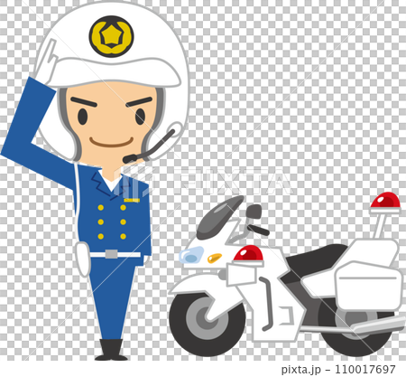 敬礼する男性白バイ隊員のイメージイラスト 敬礼する男性白バイ隊員のイメージイラスト 110017697