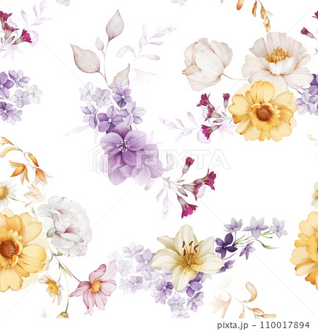 Seamless pattern with wildflowers in a watercolor style. Summer bouquet Seamless pattern with wildflowers in a watercolor style. Summer bouquet 110017894