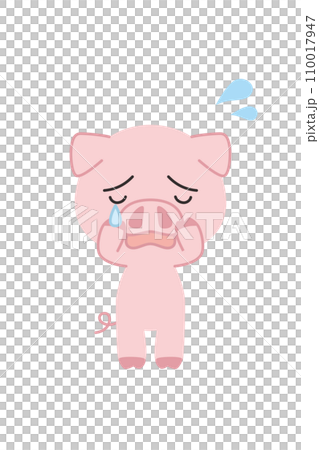 Illustration of a cute crying pig, whole body, white background, vector clip art Illustration of a cute crying pig, whole body, white background, vector clip art 110017947