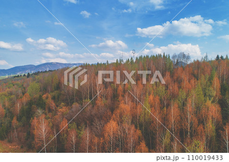 Silhouette of mountains in the early autumn morning. Beautiful nature landscape. Carpathian mountains. Ukraine Silhouette of mountains in the early autumn morning. Beautiful nature landscape. Carpathian mountains. Ukraine 110019433