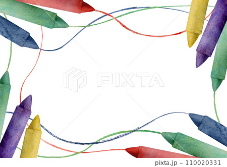 Watercolor hand drawn illustration, kids children painting materials supplies, pencil crayon marker art stationery. Seamless border isolated on white. For school, kindergarten, party, cards, website. 110020331