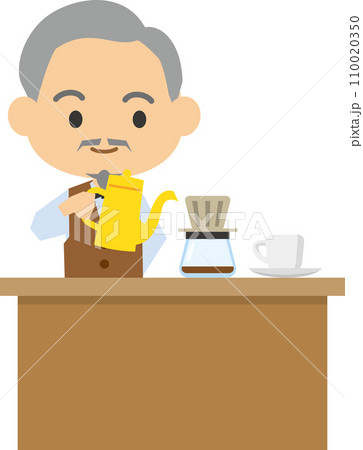 笑顔でコーヒーを淹れる喫茶店マスターのイメージイラスト 110020350