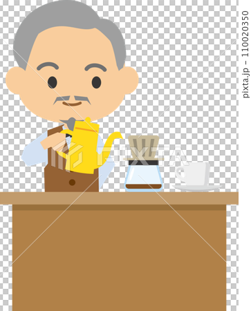 笑顔でコーヒーを淹れる喫茶店マスターのイメージイラスト 110020350