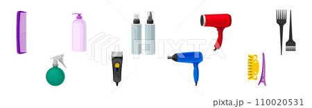 Different Hairdresser Salon Tools and Equipment Vector Set 110020531