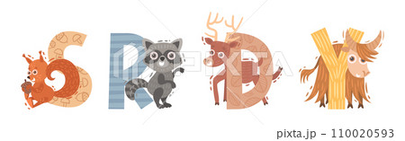 Animal Alphabet with Ornamental Letters and Zoo Creatures Vector Set Animal Alphabet with Ornamental Letters and Zoo Creatures Vector Set 110020593