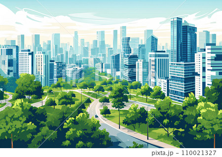 公園が見える都会の風景 110021327