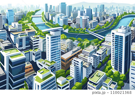 川のある都会の風景 110021368