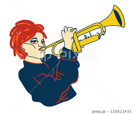 Young woman playing on trumpet. Music concept. 110021435