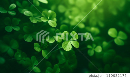 AI-generated content. Lucky clover leaves for St. Patrick's Day. Banner with Irish clover leaves 110022175