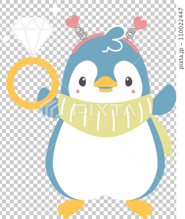 happy valentine's day with penguin holding diamond ring, love concept, flat png transparent element character design 110022447