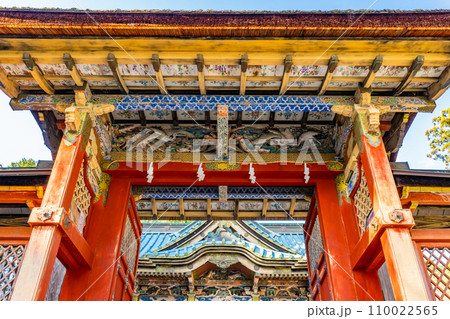 滋賀県大津市坂本の日吉東照宮　唐門（極彩色の彫刻） 110022565