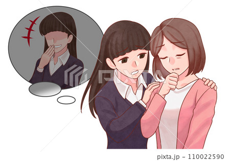 心理的外傷を負った女性を慰めるフレネミーな友人のイラスト 110022590