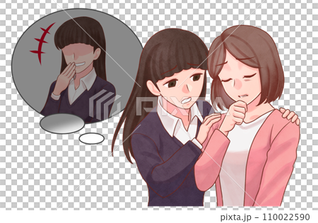 Illustration of a frenemy friend comforting a psychologically traumatized woman 110022590