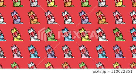 cat seamless pattern Christmas scarf kitten munchkin calico neko vector cartoon pet doodle gift wrapping paper tile background repeat wallpaper illustration isolated design 110022851