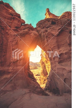 Arch in the rock. Desert nature landscape. Timna park. Israel Arch in the rock. Desert nature landscape. Timna park. Israel 110022987