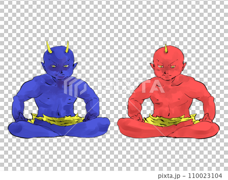 あぐらをかく赤鬼と青鬼のイラスト素材 [110023104] - PIXTA
