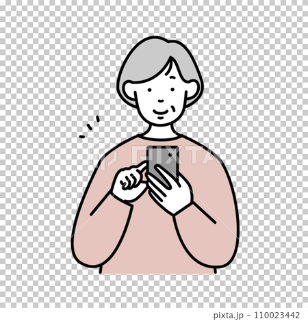 Illustration material of a senior woman operating a smartphone Illustration material of a senior woman operating a smartphone 110023442