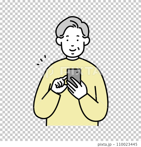 Illustration material of a senior man operating a smartphone Illustration material of a senior man operating a smartphone 110023445