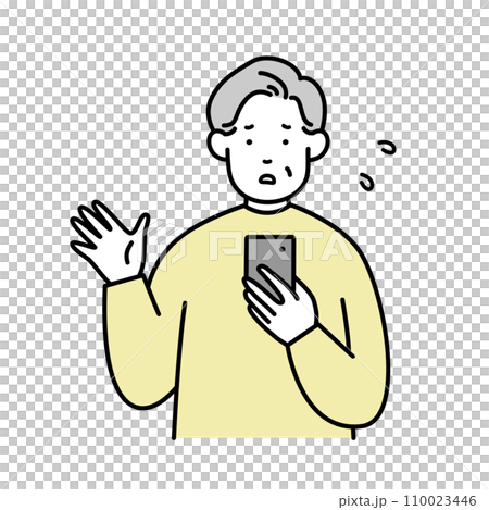 Illustration material of a senior man looking at his mobile screen in a hurry Illustration material of a senior man looking at his mobile screen in a hurry 110023446