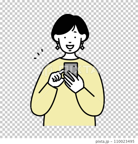 一個女人看著智慧型手機的插畫素材 110023495