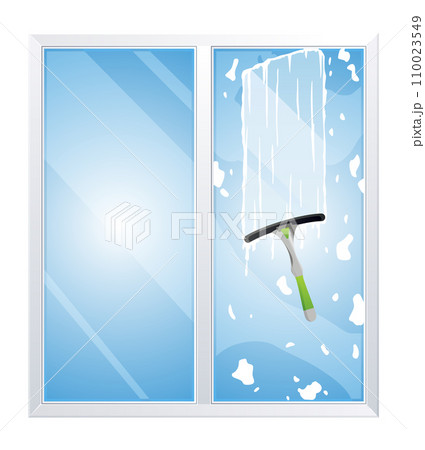 Window cleaning service concept with glass scraper and spray vector illustration Window cleaning service concept with glass scraper and spray vector illustration 110023549