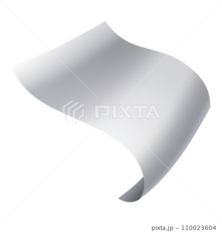 Flying paper page, icon. Falling documents sheet. Curved corner or fly page sheet. Scattered office sheet in motion. Vector cartoon illustration 110023604
