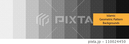 set of islamic geometric pattern background with black color gradient and pallete 110024450