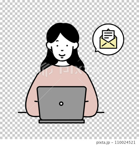 一位女士在電腦上收發電子郵件的插畫素材 110024521