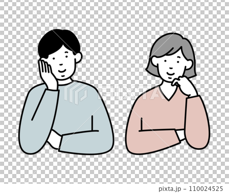 頰杖をついて考え事をする男性と女性のイラスト素材 頰杖をついて考え事をする男性と女性のイラスト素材 110024525