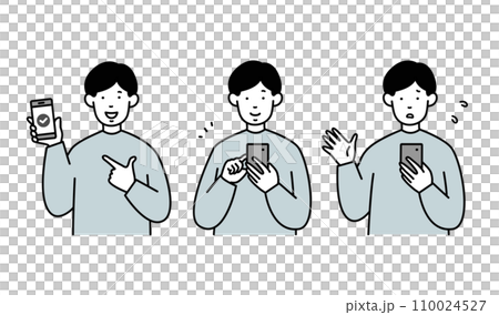 Illustration set of a man who operates a smartphone 110024527