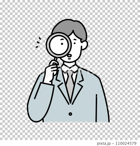 虫眼鏡を覗く男性のサラリーマンのイラスト素材 110024579