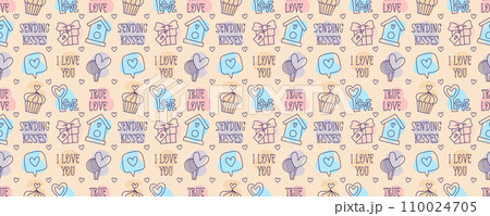 Valentines Day doodle style candy color seamless pattern 110024705